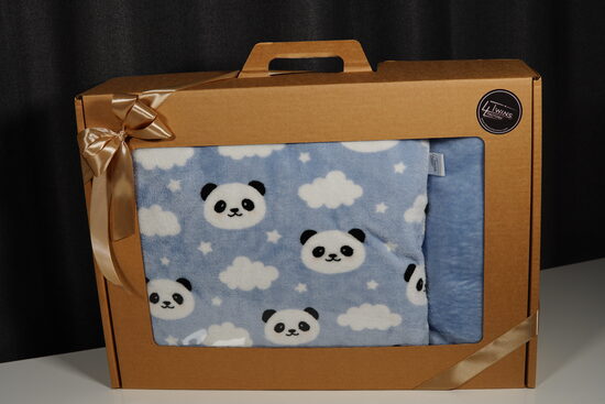 Flīsa pleds un spilvena komplekts - Lāči uz zila fona